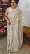 Beige Kota Saree with Embroidery and Crochet Lace - 35BT