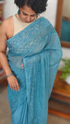Blue Kota Saree with Embroidery and Crochet Lace - 35BT