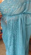 Blue Kota Saree with Embroidery and Crochet Lace - 35BT
