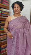 Dark Lavender Kota Saree with Embroidery and Crochet Lace - 35BT