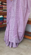 Dark Lavender Kota Saree with Embroidery and Crochet Lace - 35BT