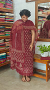 Maroon Block Printed Kota Doria Suit - GD331