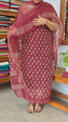 Maroon Block Printed Kota Doria Suit - GD331