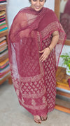 Maroon Block Printed Kota Doria Suit - GD331
