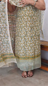 Beige Floral Block Printed Kota Doria Suit - GD331