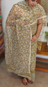 Beige Floral Block Printed Kota Doria Suit - GD331