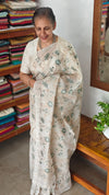 Light Beige and Teal Green Cross Stitch Embroidered Kota Saree - 5033