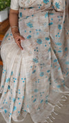 Light Beige and Blue Kota Saree with Cross Stitch Embroidery - 5033