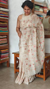 Light Beige and Peach Kota Saree with Cross Stitch Embroidery - 5033