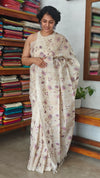 Light Beige and Purple Kota Saree with Cross Stitch Embroidery - 5033