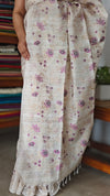 Light Beige and Purple Kota Saree with Cross Stitch Embroidery - 5033