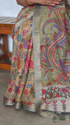 Kalamkari printed saree with Banarasi Borders