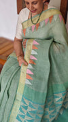 Teal Green Linen Cotton Saree