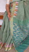 Teal Green Linen Cotton Saree