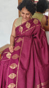 Wine Check Chinon Silk Banarasi Saree
