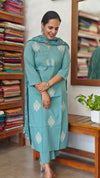 Teal Cotton 3 piece kurti set