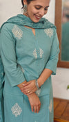 Teal Cotton 3 piece kurti set