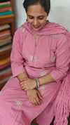 Pink Cotton 3 piece cotton kurti set