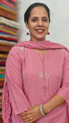 Pink Cotton 3 piece cotton kurti set