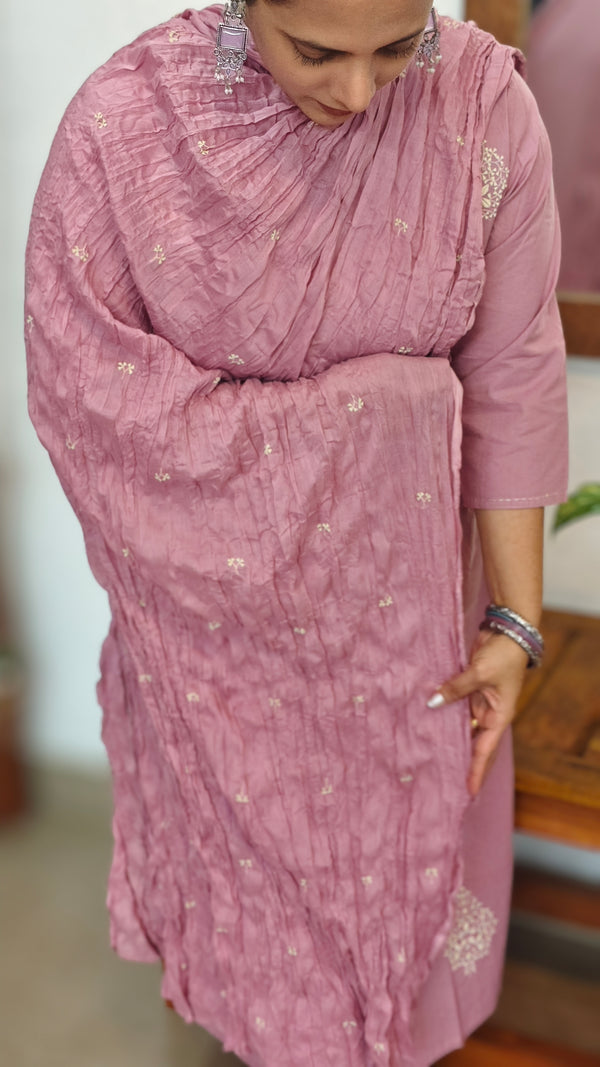 Lilac Cotton 3 piece kurti set