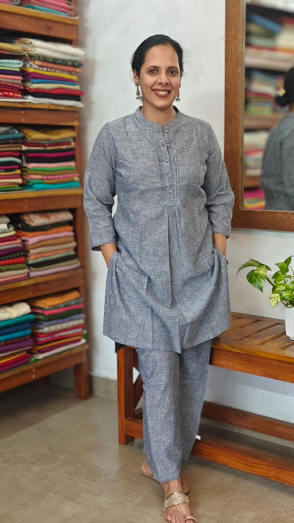 Blue Cotton Linen Coord Set