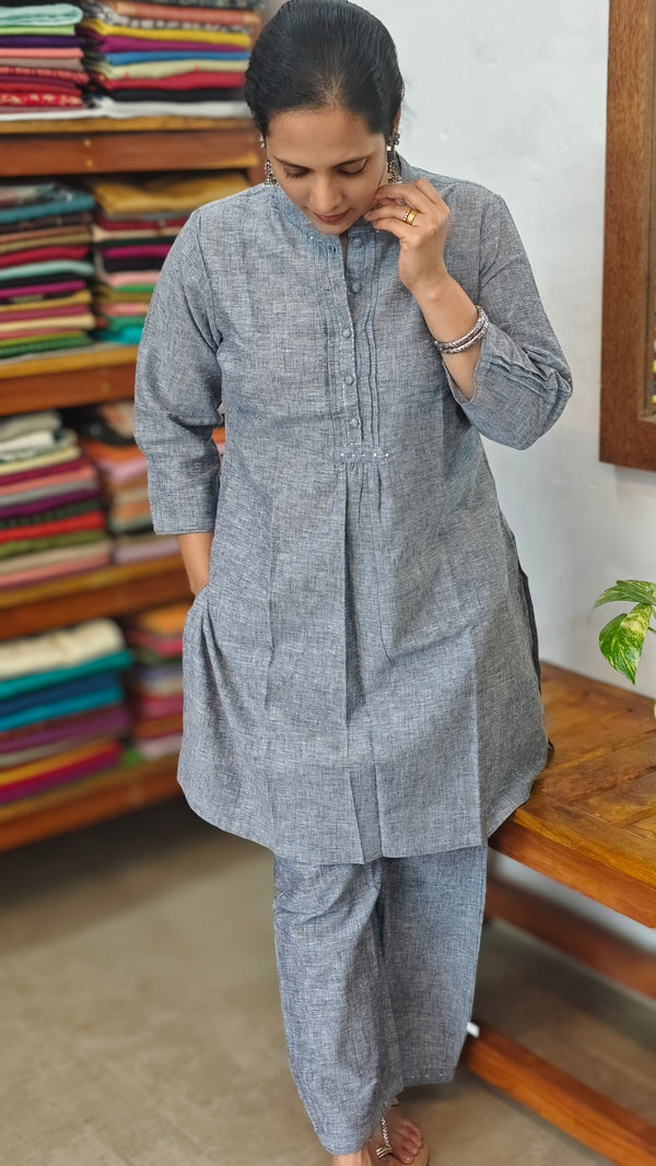 Blue Cotton Linen Coord Set