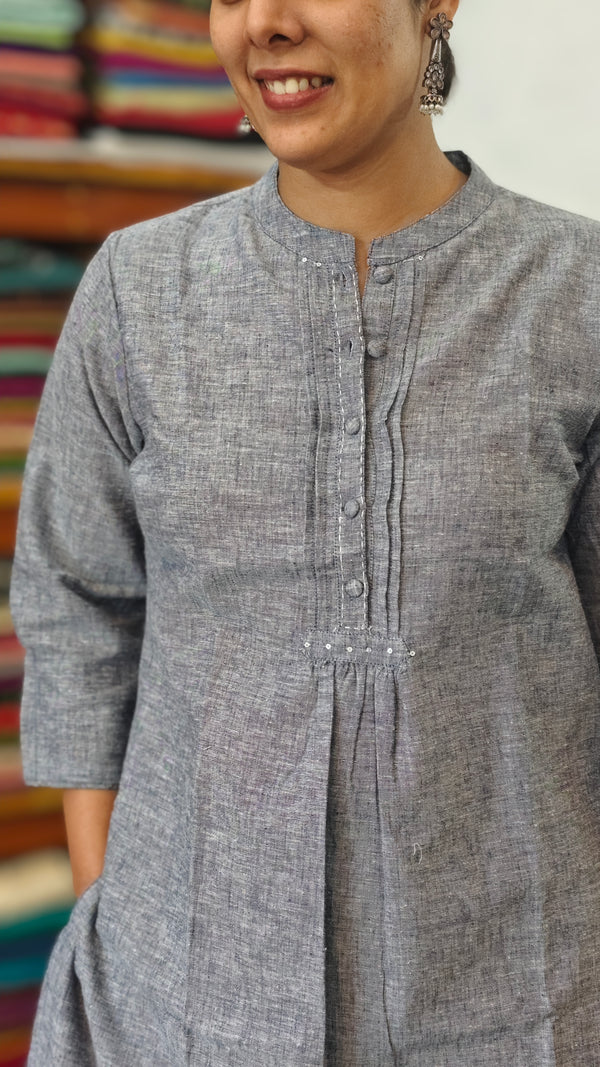 Blue Cotton Linen Coord Set