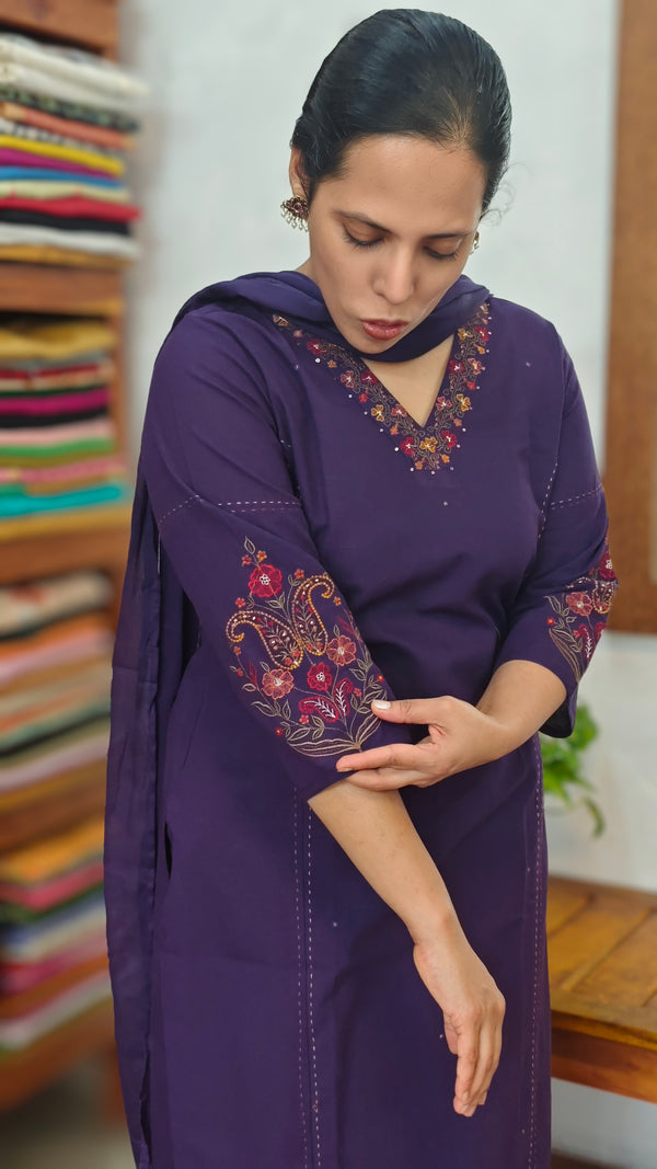 Violet Cotton 3 piece kurti set - RC69