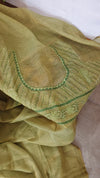 Moss Green Tissue Linen Saree with Hand Embroidery - JL391 - 1