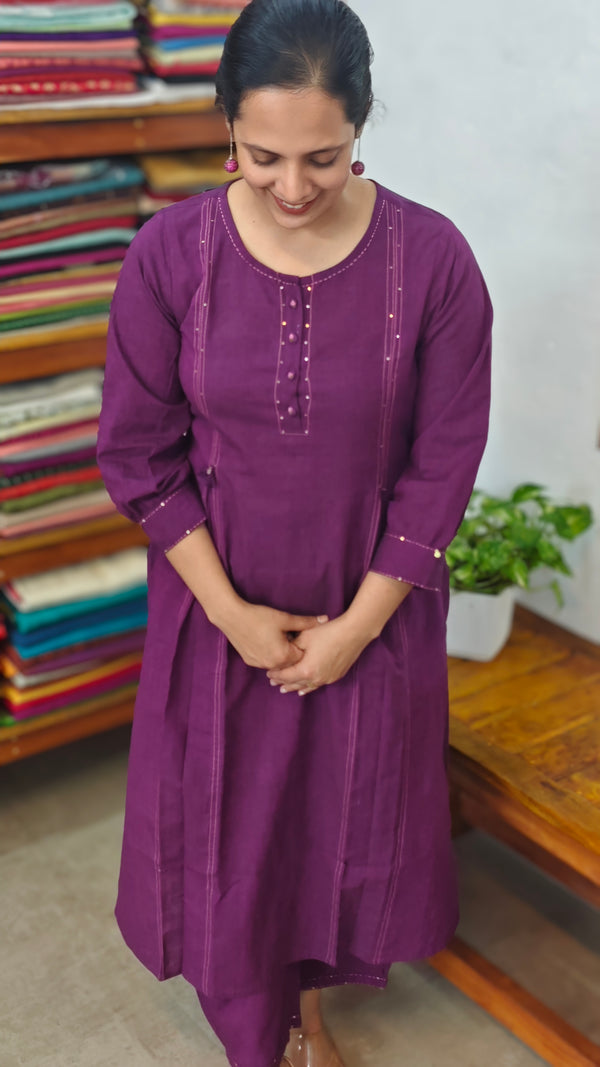 Purple Cotton 2 piece kurti set - RC69