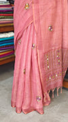 Dark Peach Linen Tissue Embroidered Saree - JL391