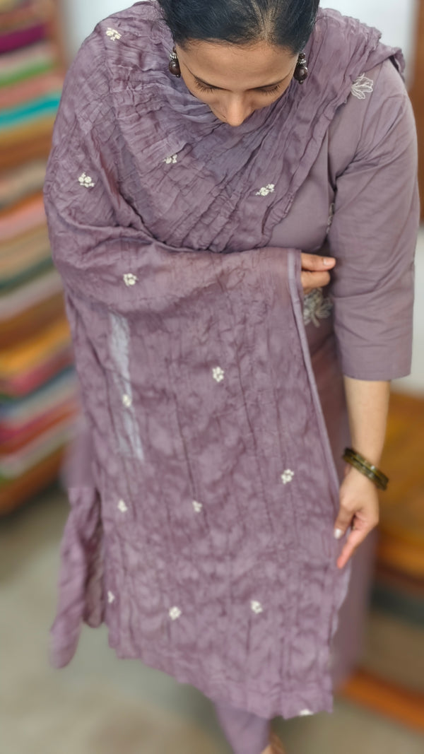 Purple Mauve 3 piece cotton kurti set - RC69