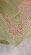Moss Green Linen Tissue Embroidered Saree - JL391 - 2