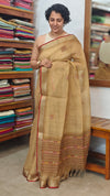 Golden Beige Linen Tissue Embroidered Saree - JL391