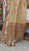 Golden Beige Linen Tissue Embroidered Saree - JL391