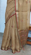 Golden Beige Linen Tissue Embroidered Saree - JL391