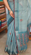 Ice Blue Linen Tissue Embroidered Saree - JL391 - 1