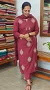 Dark Maroon Cotton 3 piece kurti set - RC69