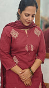 Dark Maroon Cotton 3 piece kurti set - RC69