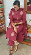 Dark Maroon Cotton 3 piece kurti set - RC69