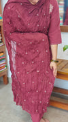 Dark Maroon Cotton 3 piece kurti set - RC69
