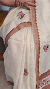 Cream Linen Tissue Embroidered Saree - JL391