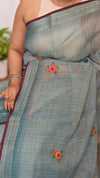 Ice Blue Linen Tissue Embroidered Saree - JL391 - 2