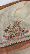 Cream Linen Tissue Embroidered Saree - JL391