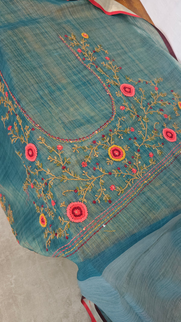 Ice Blue Linen Tissue Embroidered Saree - JL391 - 2
