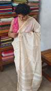 Off white and Gold Mini Checks Pure Tussar Silk Saree - DA42