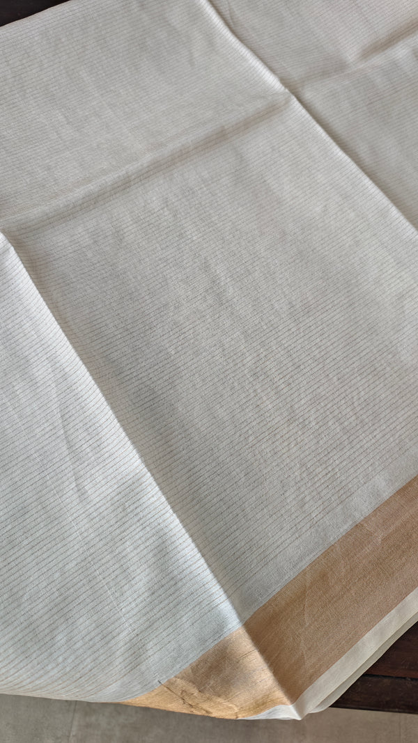 Off white and Gold Mini Checks Pure Tussar Silk Saree - DA42