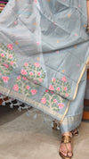 Grey Jamdani Linen Chanderi Suit - DL73 - 2