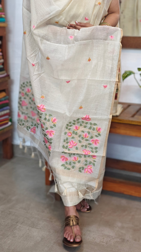 Cream Linen Chanderi Jamdani Suit - DL73 - 3