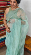 Aqua Green Crushed Organza Saree - R4311